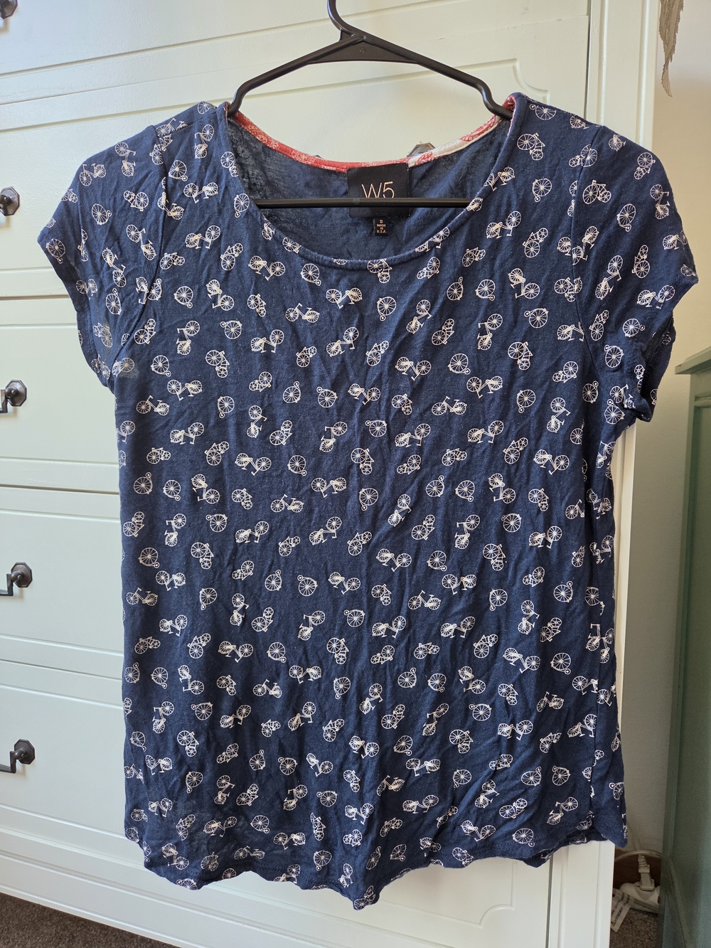 W5 Navy Bicycle Print Short Sleeve Women's Top